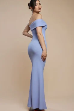 Off The Shoulder Pleated Waist Maxi Dress - Lilac by Goddiva
