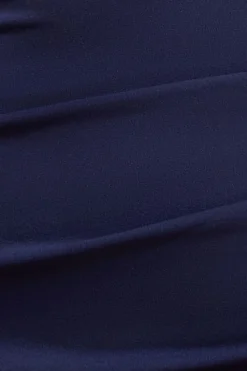 Off The Shoulder Pleated Waist Maxi Dress - Navy by Goddiva