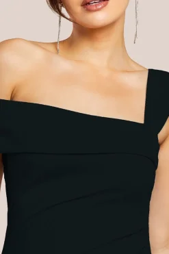 Off The Shoulder Pleated Waist Maxi Dress - Black by Goddiva