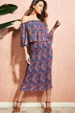 Off The Shoulder Printed Crop Top - Blue by City Goddess