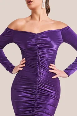 Off The Shoulder Ruched Mini - Purple by Goddiva