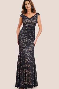 Off The Shoulder Scalloped Neck Maxi Dress - Black by Goddiva