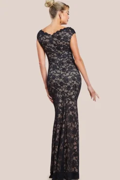 Off The Shoulder Scalloped Neck Maxi Dress - Black by Goddiva