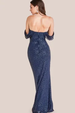 Off The Shoulder Sequin Wing Maxi - Navy by Goddiva