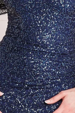 Off The Shoulder Sequin Wing Maxi - Navy by Goddiva