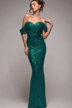 Off The Shoulder Sequin Wing Maxi - Emerald Green by Goddiva