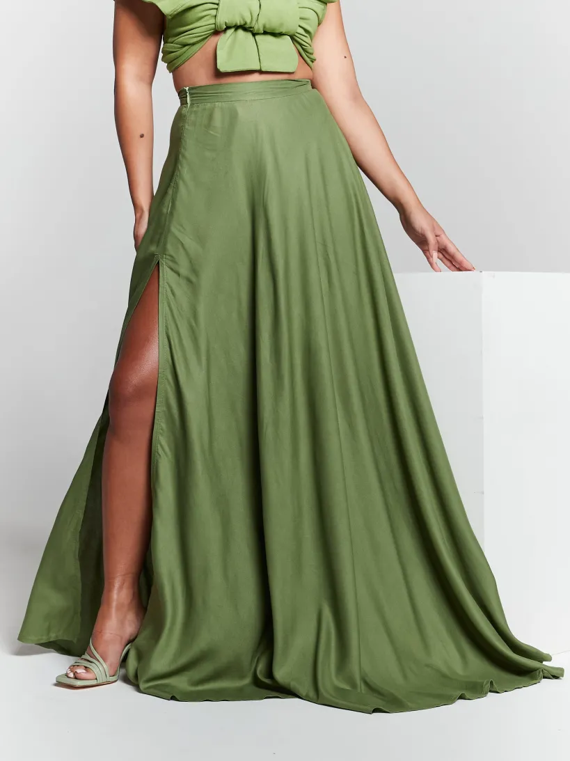 Olive Green High Waisted Maxi Skirt by InFlair