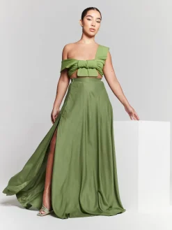 Olive Green High Waisted Maxi Skirt by InFlair