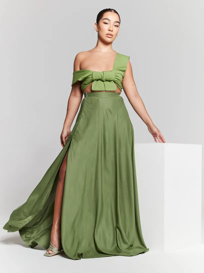 Olive Green High Waisted Maxi Skirt by InFlair