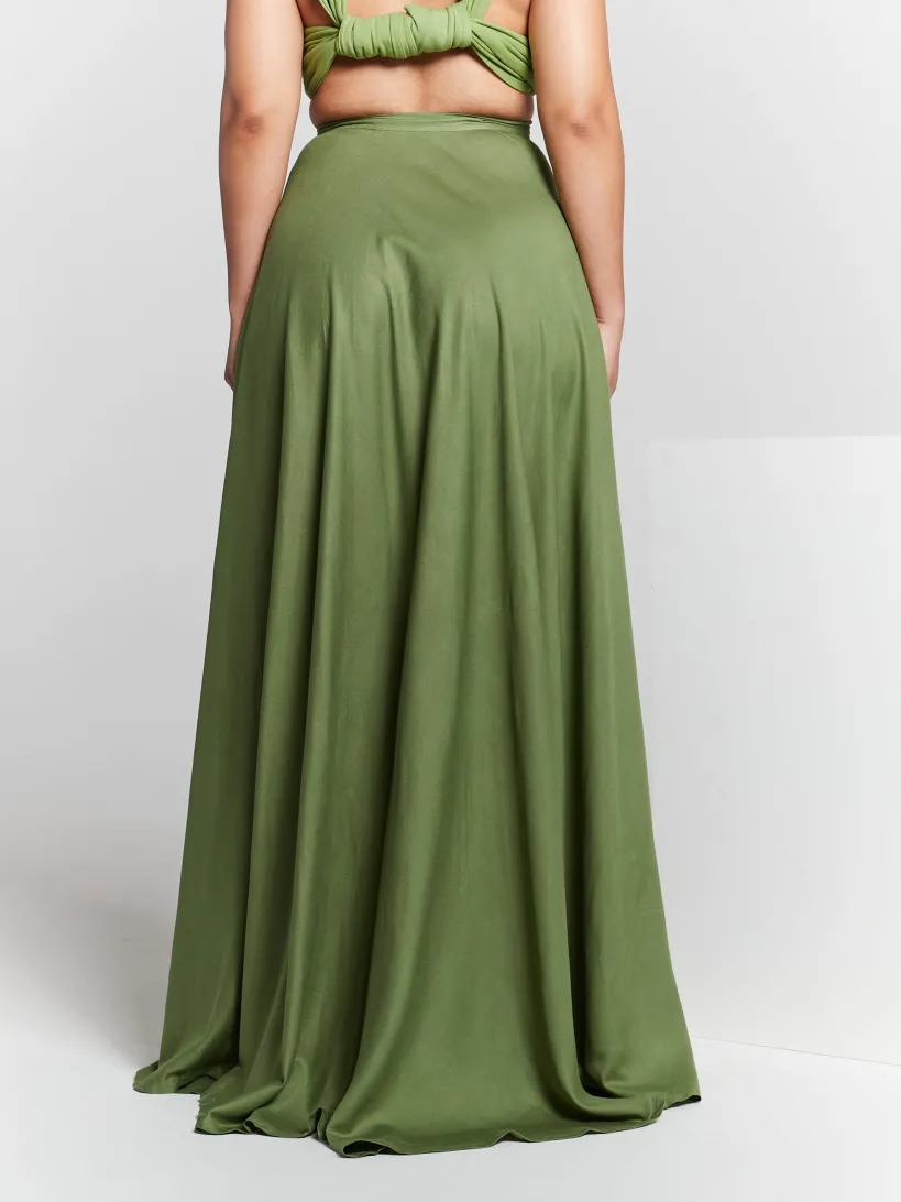 Olive Green High Waisted Maxi Skirt by InFlair