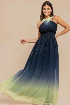 Ombre Cross Front Pleated Maxi Dress - Lime Ombre by Goddiva
