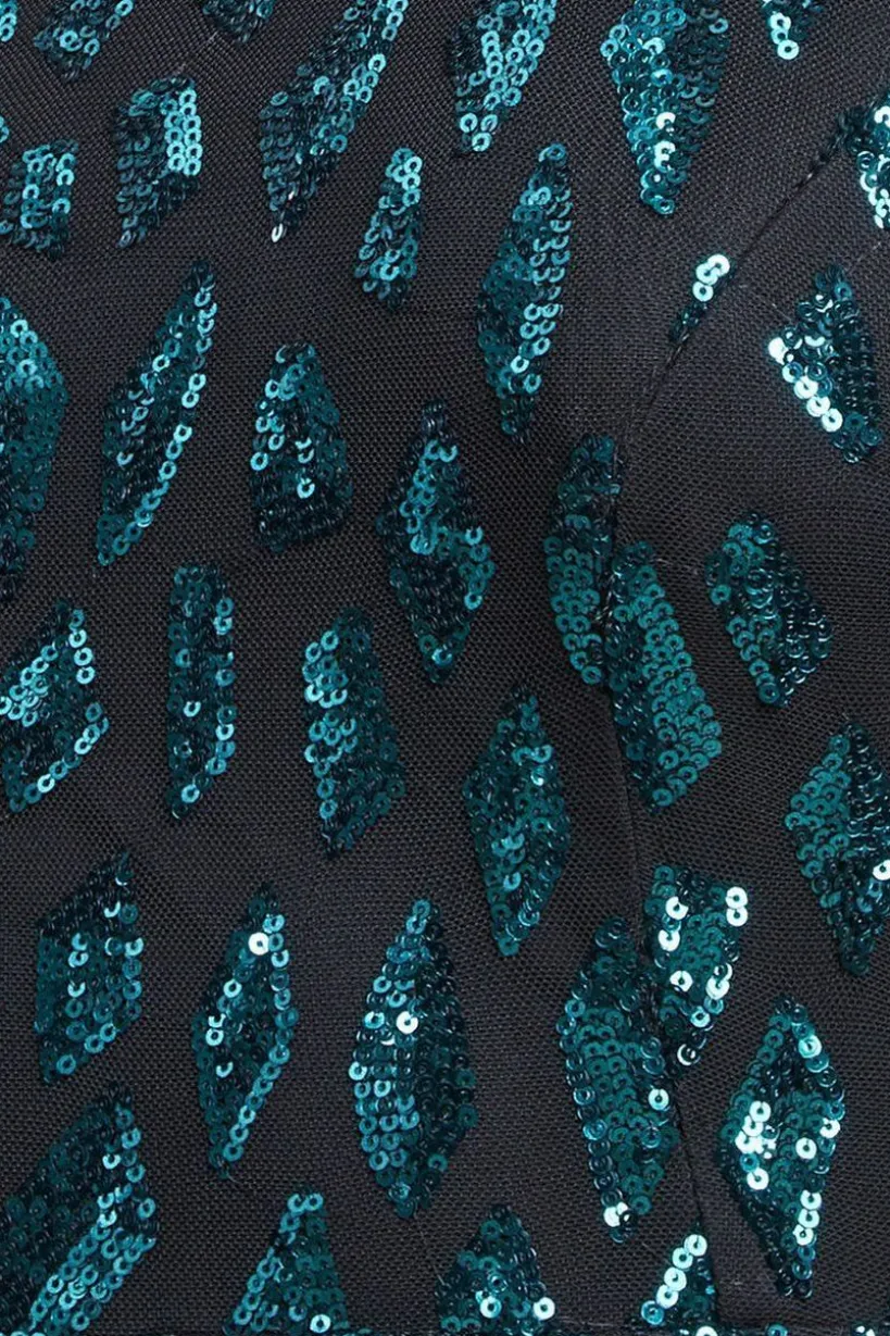 Ombre Sequin Halter Maxi Thigh Split - Emerald Green by Goddiva