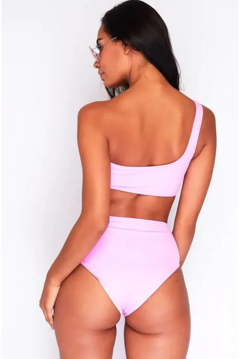 One Shoulder Bikini Top In Baby Pink by Maribela