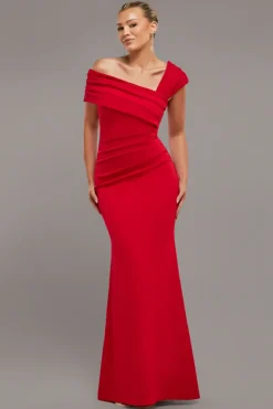One Shoulder Evening Maxi Dress - Red by Goddiva