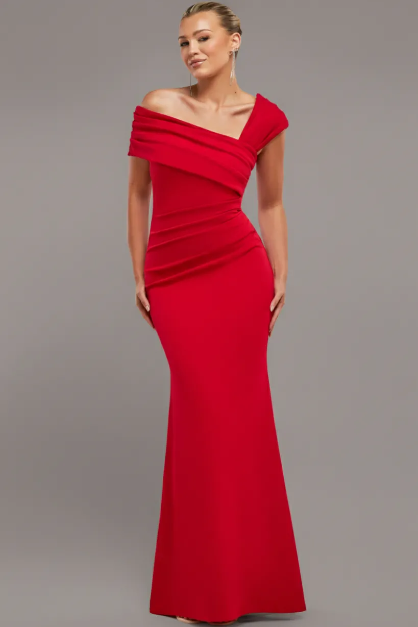 One Shoulder Evening Maxi Dress - Red by Goddiva