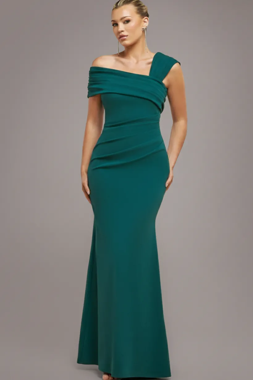 One Shoulder Evening Maxi Dress - Emerald Green by Goddiva