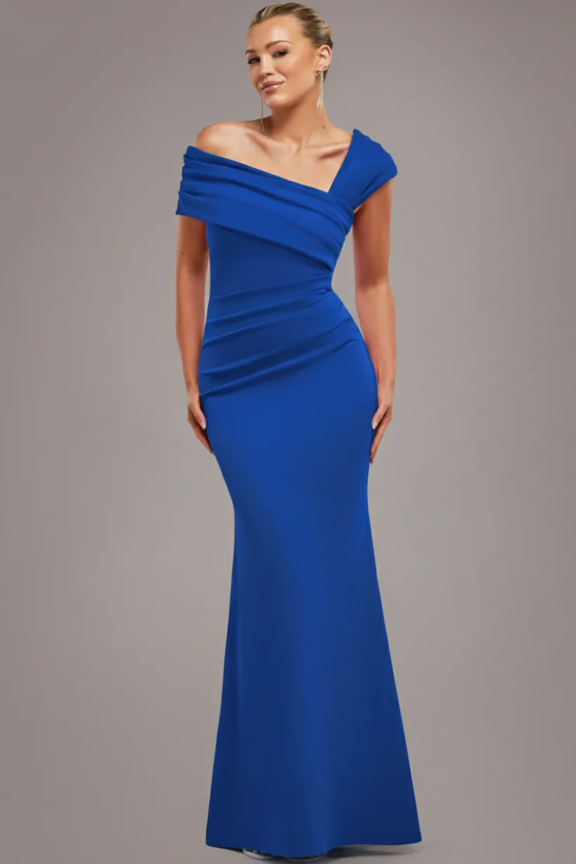 One Shoulder Evening Maxi Dress - Royal Blue by Goddiva