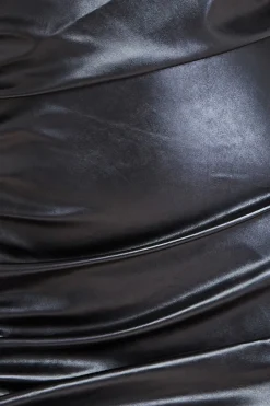 One Shoulder Faux Leather Mini Dress - Black by City Goddess