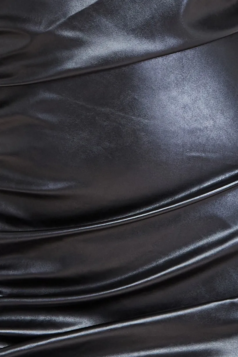 One Shoulder Faux Leather Mini Dress - Black by City Goddess