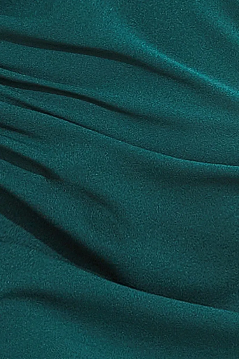 One Shoulder Front Split Scuba Maxi - Emerald Green by Goddiva