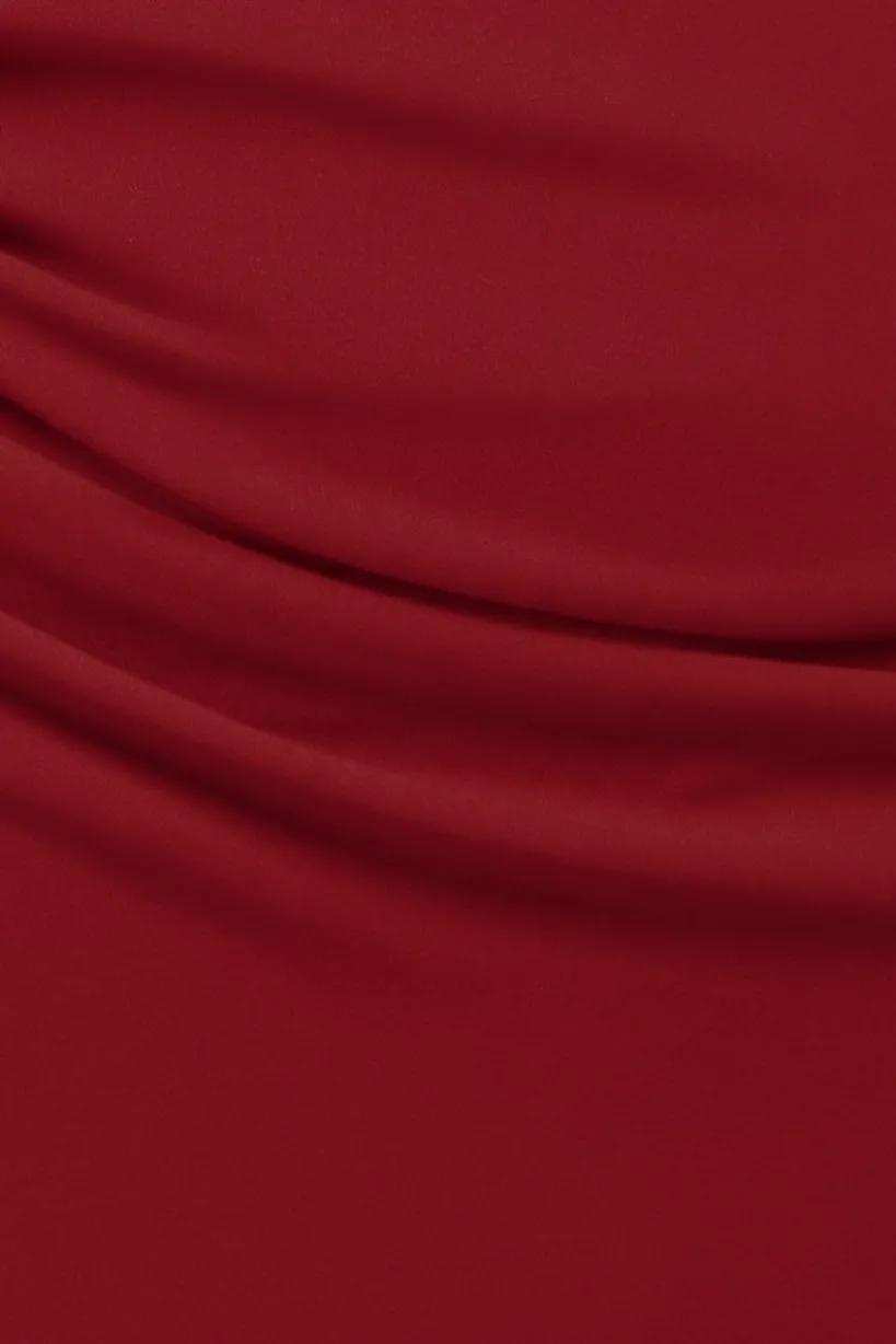 One Shoulder Front Split Scuba Maxi - Wine by Goddiva