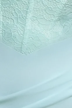 One Shoulder Organza Fan Detail Lace Bodice Maxi Dress - Mint Green by Goddiva
