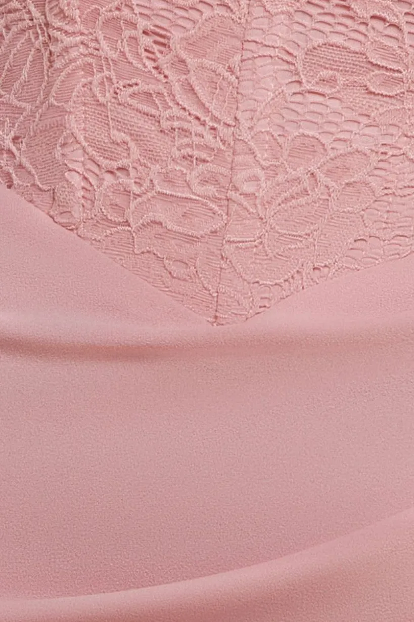 One Shoulder Organza Fan Detail Lace Bodice Maxi Dress - Blush Pink by Goddiva