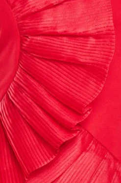 One Shoulder Pleated Fan Midi Dress - Red by Goddiva