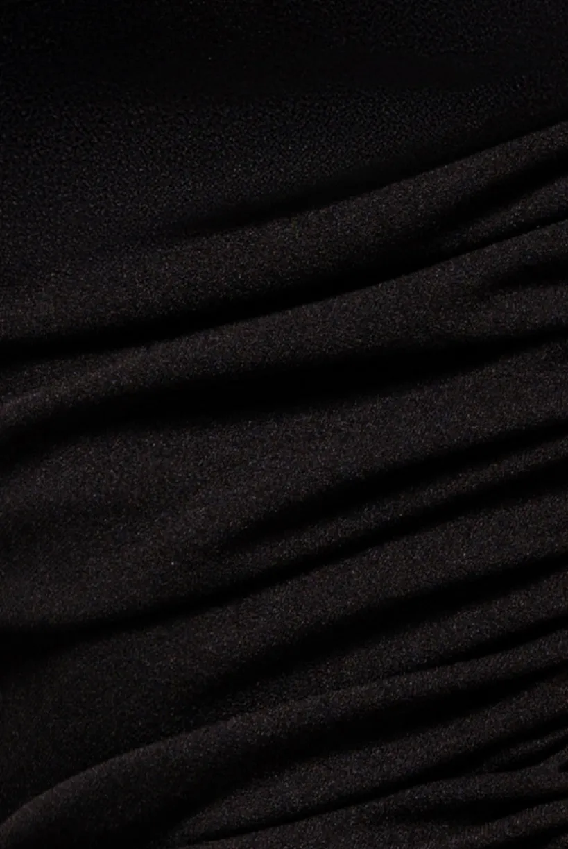 One Shoulder Puffed Satin Sleeve Evening Maxi Dress - Black by Goddiva