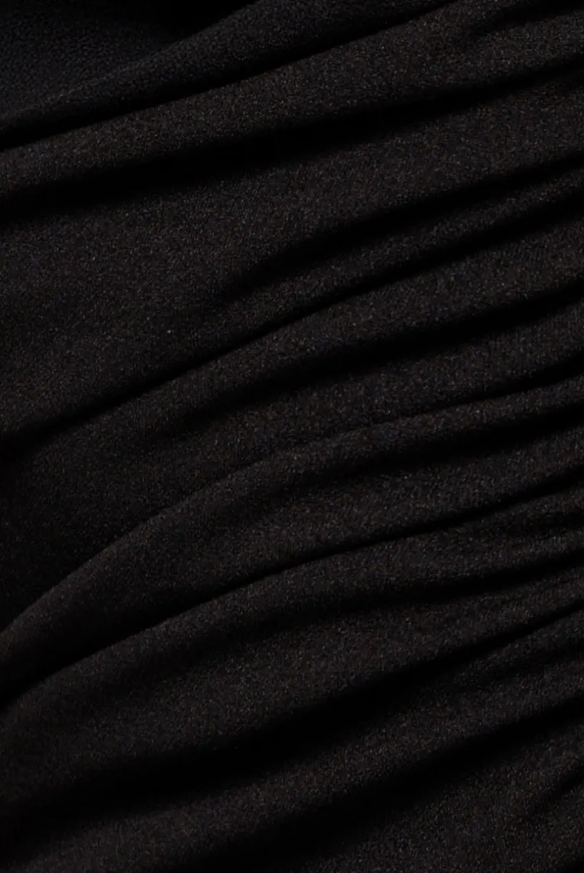 One Shoulder Puffed Satin Sleeve Evening Maxi Dress - Black by Goddiva