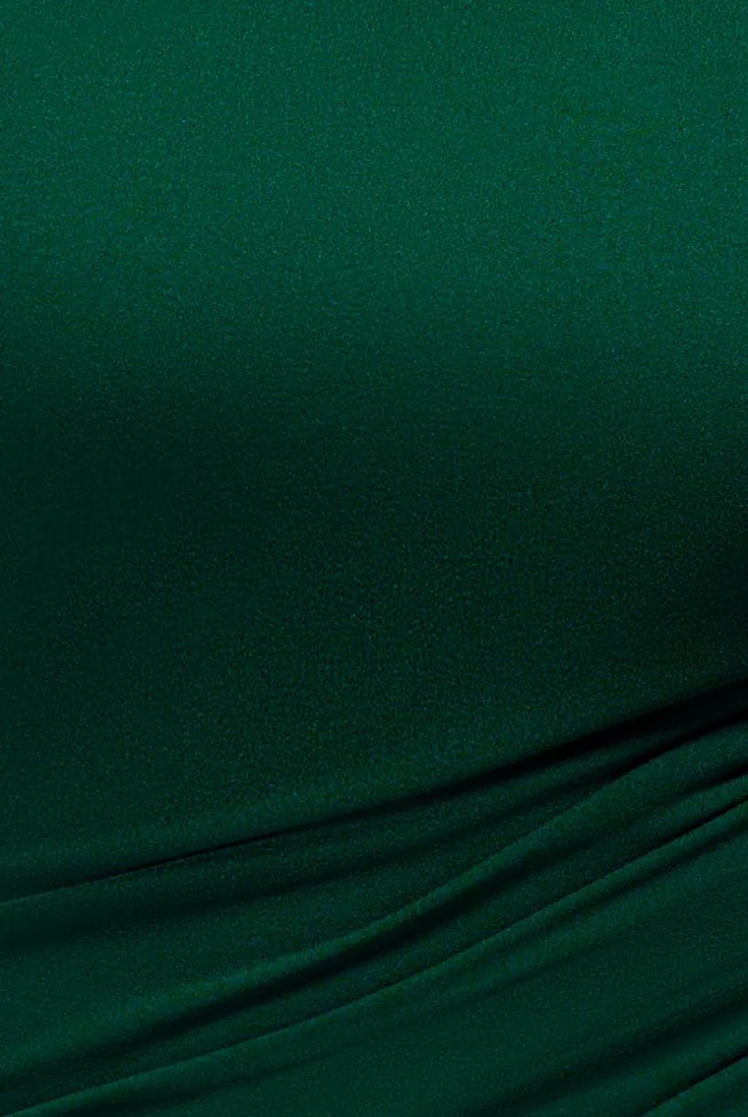 One Shoulder Puffed Satin Sleeve Evening Maxi Dress - Emerald Green by Goddiva