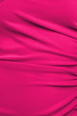One Shoulder Satin Band Bodycon Midi Dress - Magenta by Goddiva
