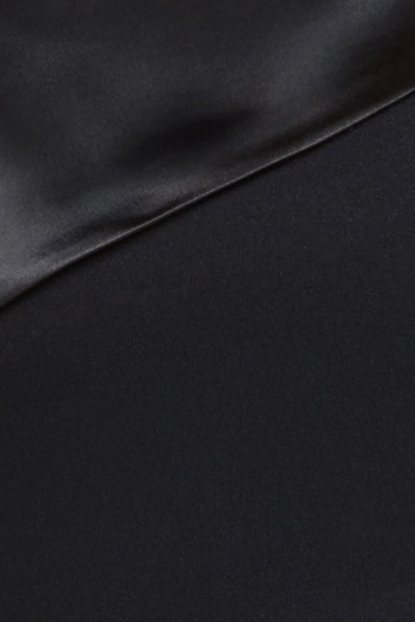 One Shoulder Satin Band Maxi Dress - Black by Goddiva Plus
