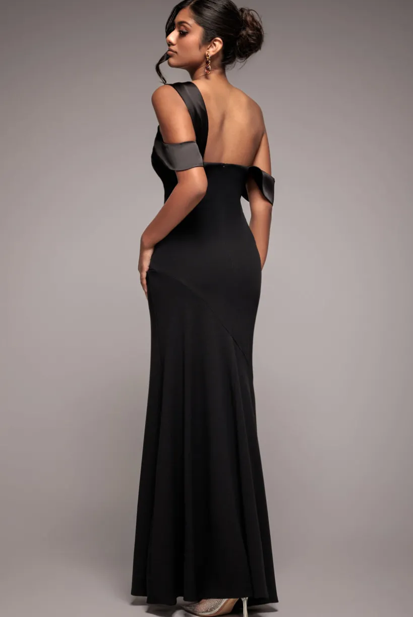 One Shoulder Satin Band Maxi Dress - Black by Goddiva