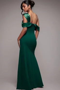 One Shoulder Satin Band Maxi Dress - Emerald Green by Goddiva