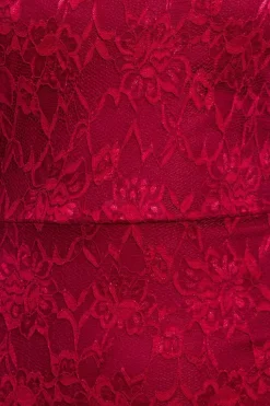 One Shoulder Scalloped Neck Maxi Dress - Wine by Goddiva