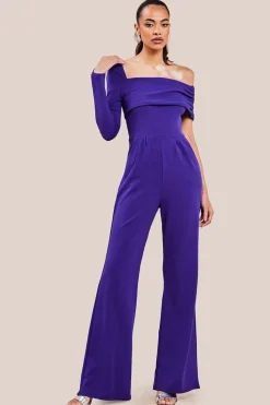 One Shoulder Scuba Jumpsuit - Purple by Goddiva