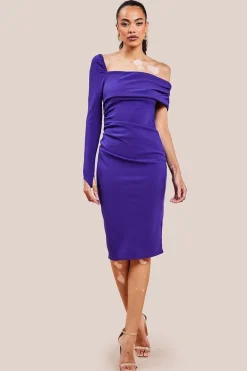 One Shoulder Scuba Midi Dress - Purple by Goddiva