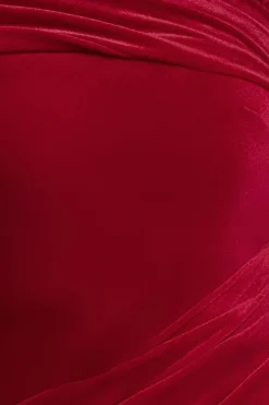 One Shoulder Velvet Maxi Dress - Red by Goddiva