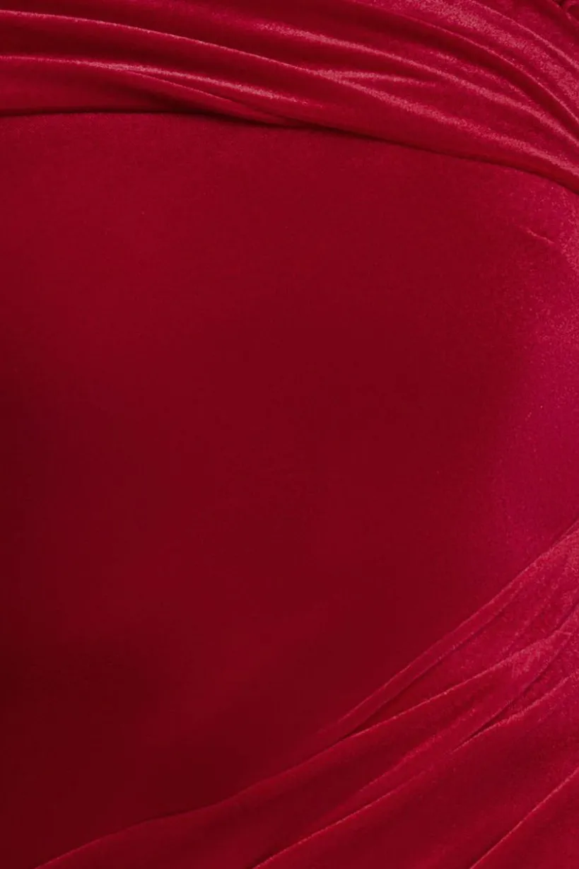 One Shoulder Velvet Maxi Dress - Red by Goddiva