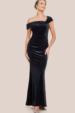 One Shoulder Velvet Maxi Dress - Black by Goddiva