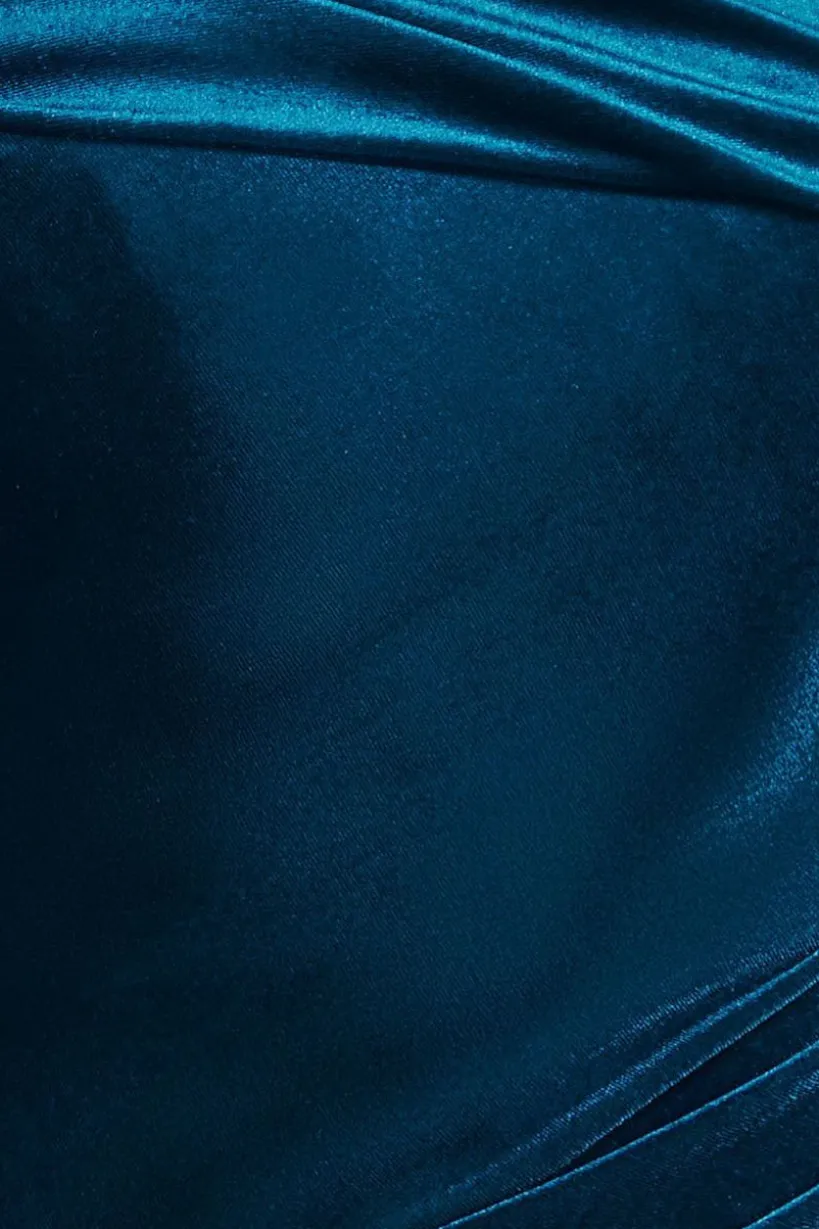 One Shoulder Velvet Maxi Dress - Teal by Goddiva
