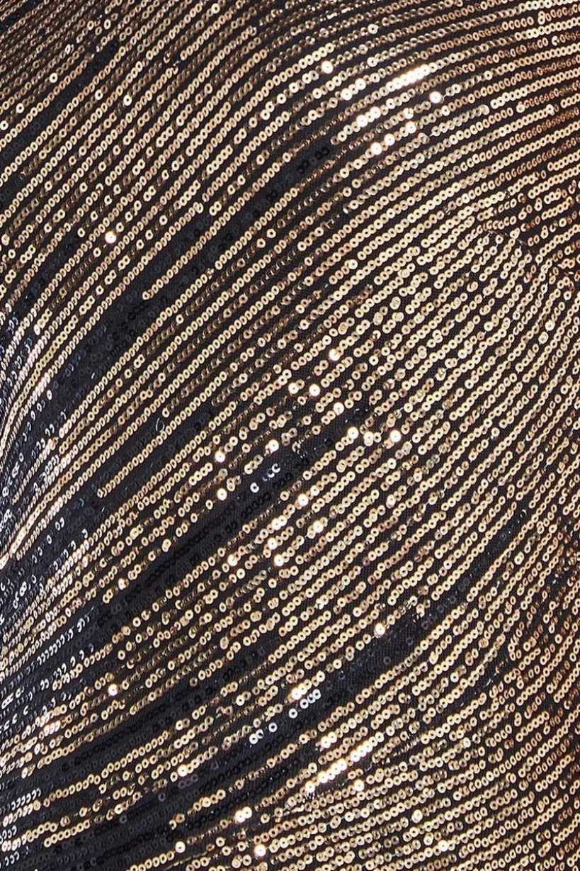 One Sleeve Diagonal Sequin Maxi - Gold by Goddiva
