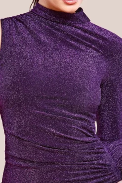 Open Back One Sleeve Lurex Midi - Purple by Goddiva