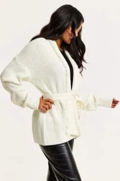 Open Front Cream Cardigan With Fringe Details by Liquorish