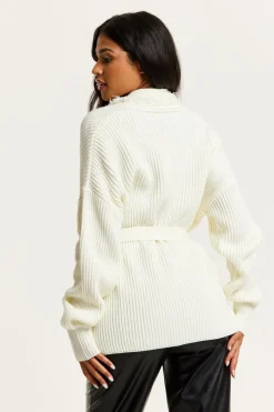 Open Front Cream Cardigan With Fringe Details by Liquorish