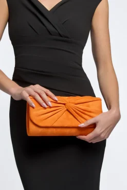 Orange Suede Clutch Bag With Knot Detail by Aftershock London