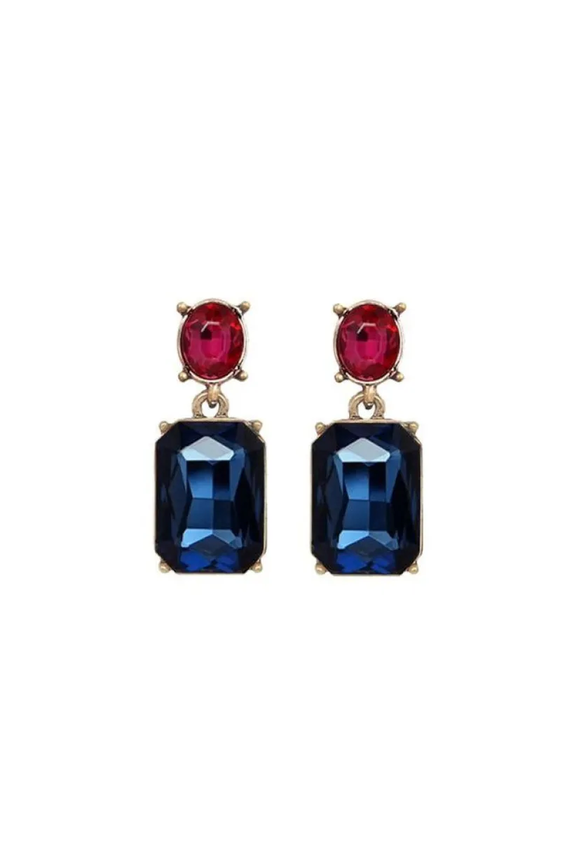 Oval Twin Gem Post Earring In Navy Rose Pink by Last True Angel