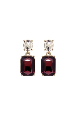 Oval Twin Gem Post Earring Burgundy & Clear by Last True Angel