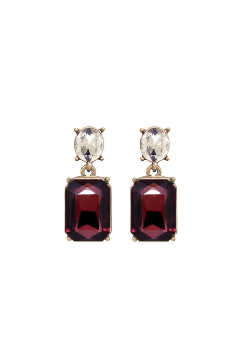 Oval Twin Gem Post Earring Burgundy & Clear by Last True Angel